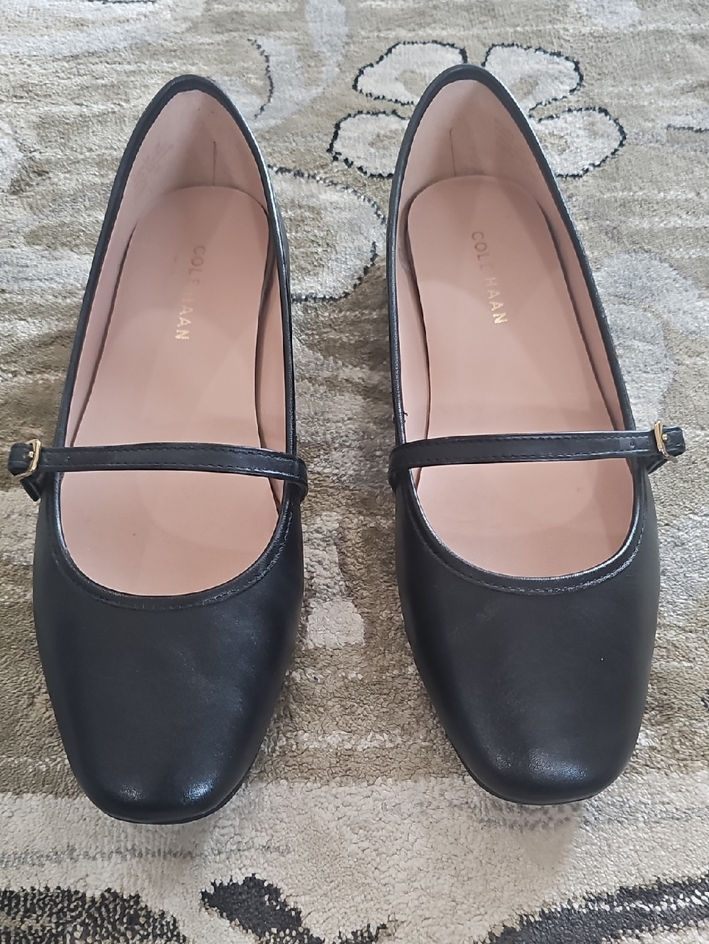 Cole Haan Black Leather Mary Jane Flats with Strap